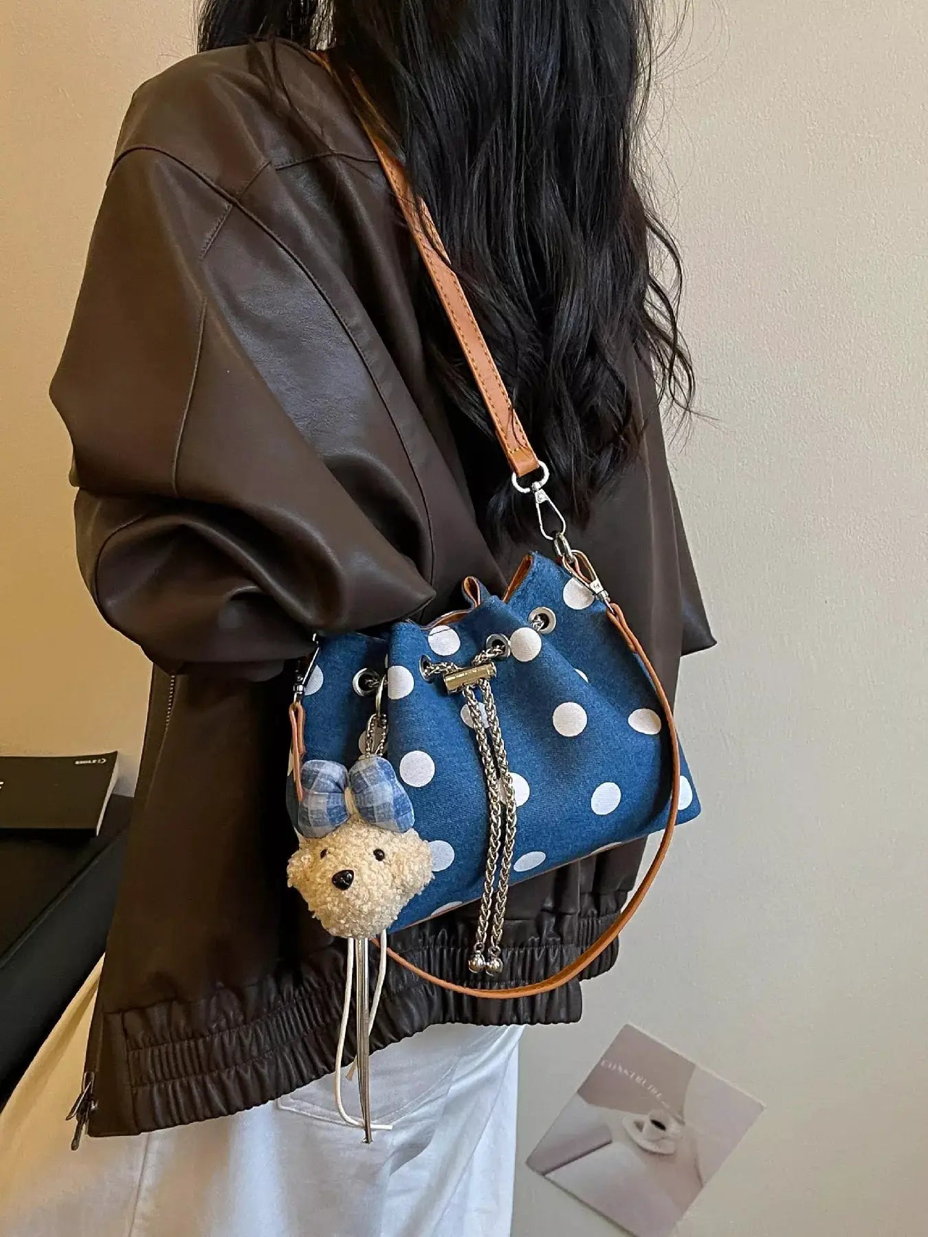 Polka Dot Bucket Crossbody Bag by Trendsi