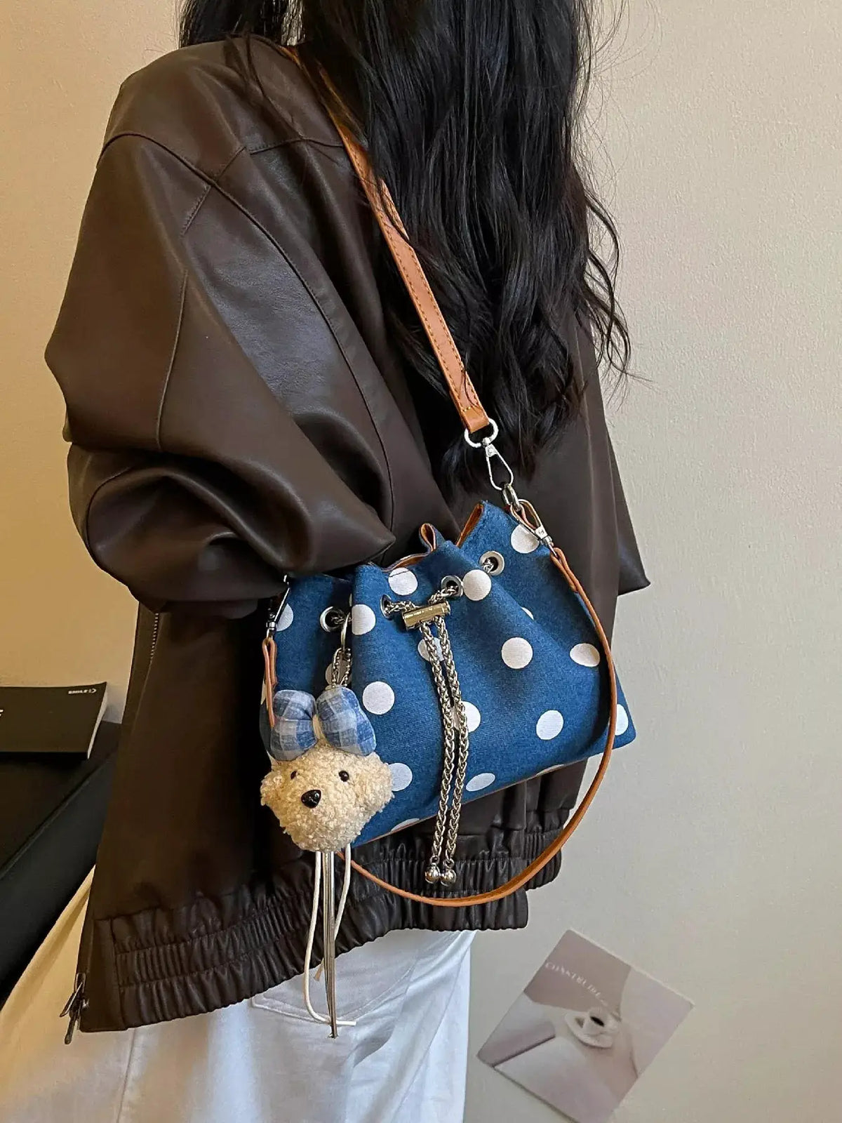 Polka Dot Bucket Crossbody Bag by Trendsi