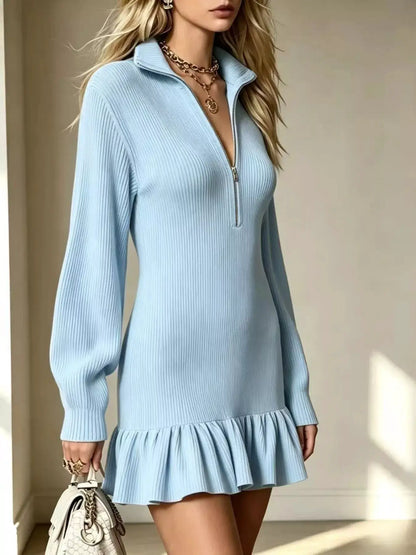 Ruffle Hem Half Zip Dress by Trendsi