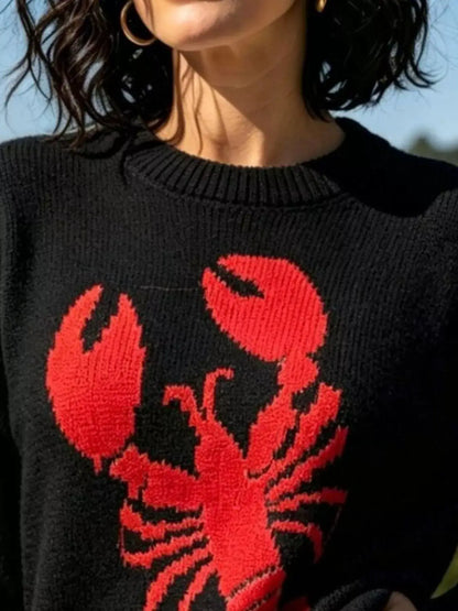 Lobster Graphic Crew Neck Sweater by Trendsi