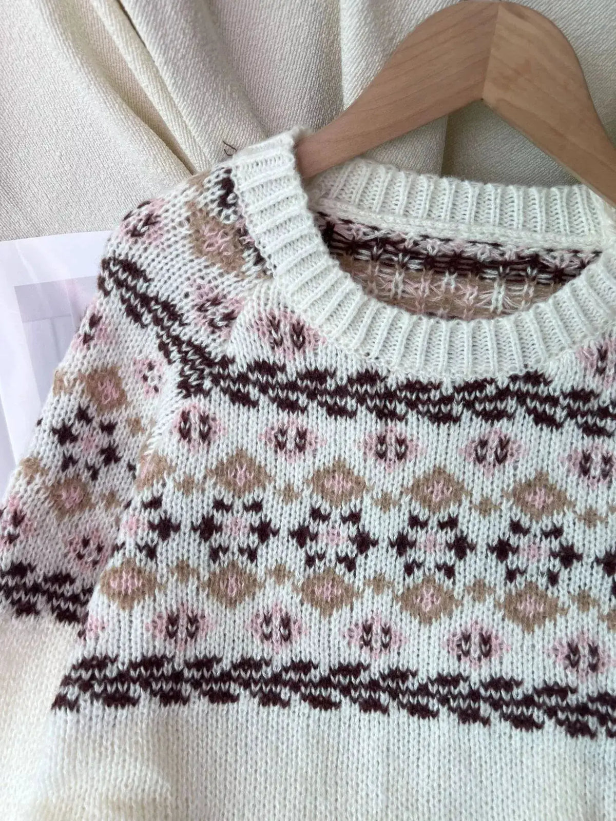 Fair Isle Patterned Round Neck Sweater by Trendsi