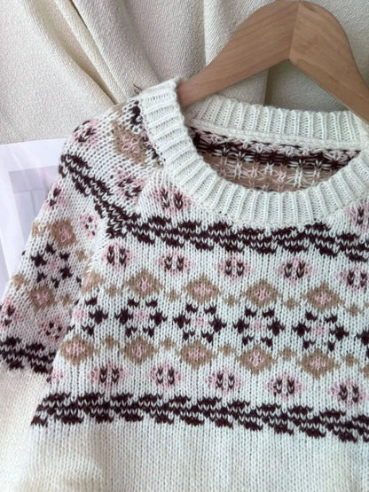 Fair Isle Patterned Round Neck Sweater by Trendsi