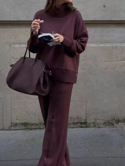Dropped Shoulder Sweatshirt and Wide-Leg Pants Set by Trendsi