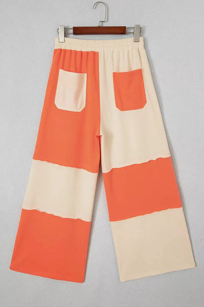 Raw Seam Colorblock Wide Leg Ankle Length Casual Pants by Trendsi
