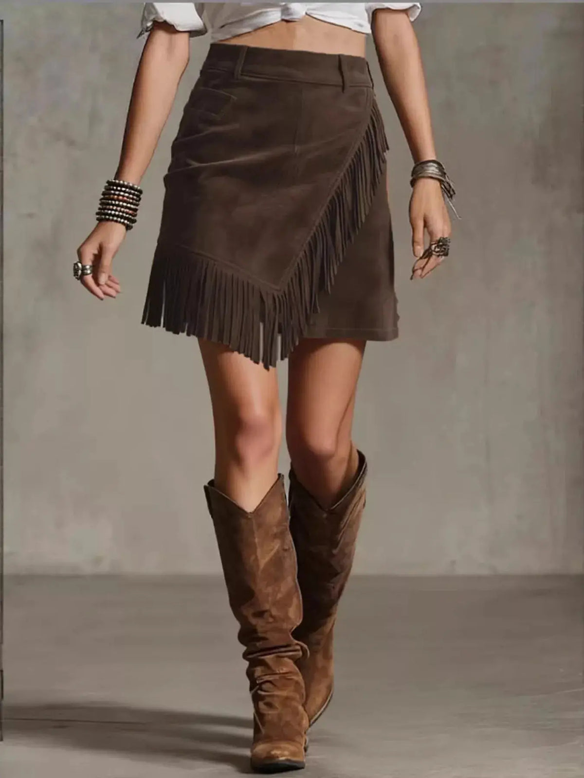 Fringed Wrap Mini Skirt by Trendsi