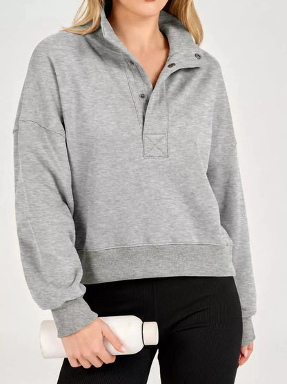 Half Snap Dropped Shoulder Sweatshirt by Trendsi