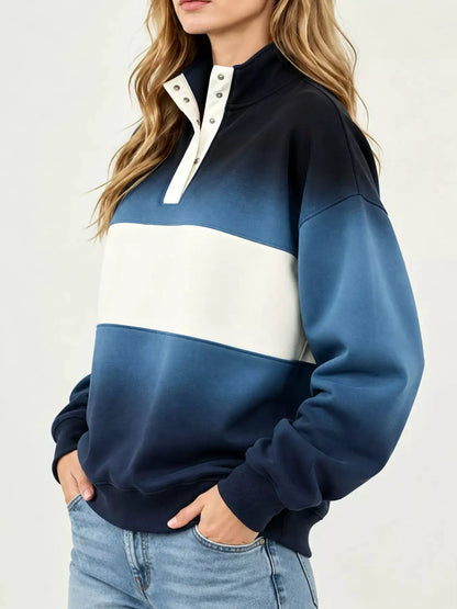 Full Size Color Block Snap-Button Sweatshirt Plus Size by Trendsi