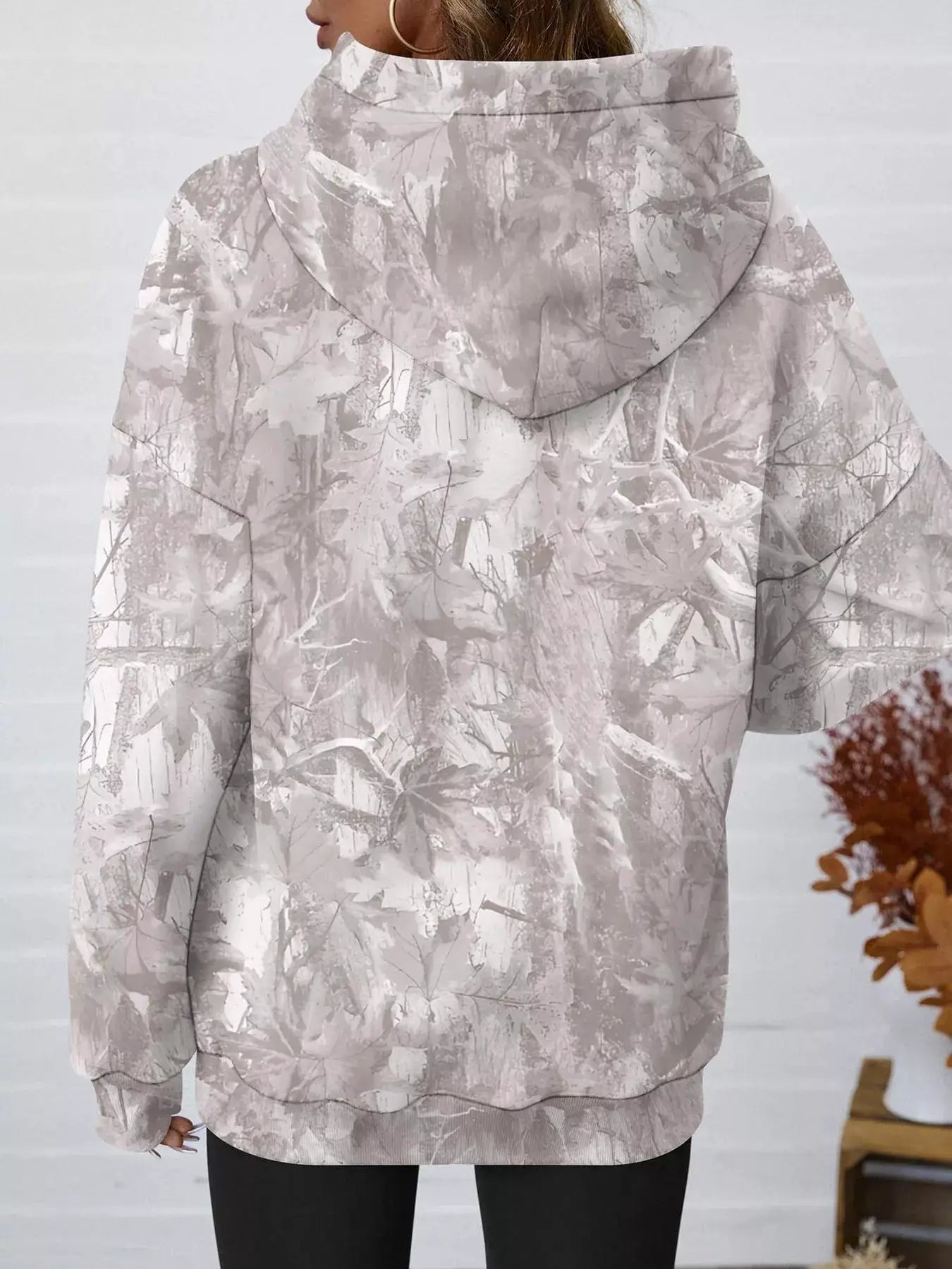 Printed Kangaroo Pocket Oversized Hoodie by Trendsi