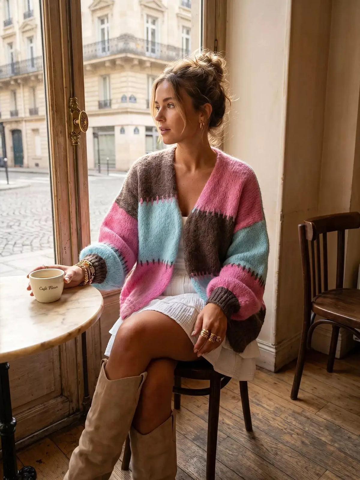 Color-Block V-Neck Cardigan by Trendsi