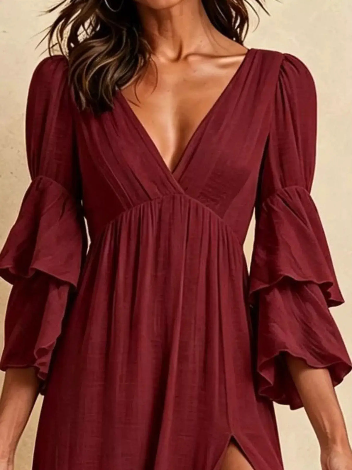 High Slit Ruffle Sleeve Maxi Dress by Trendsi