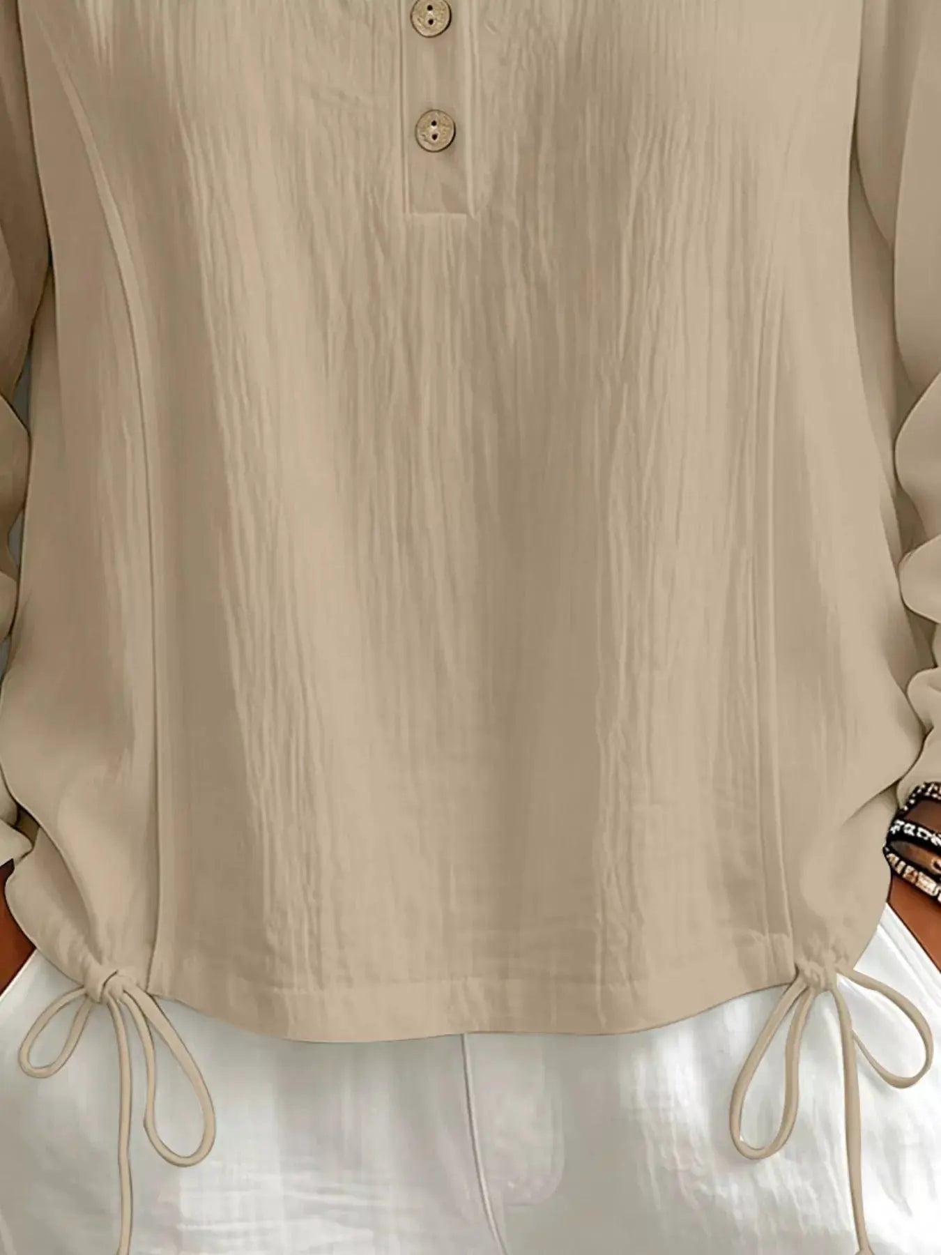 Button Detail Long Sleeve Hooded Blouse by Trendsi