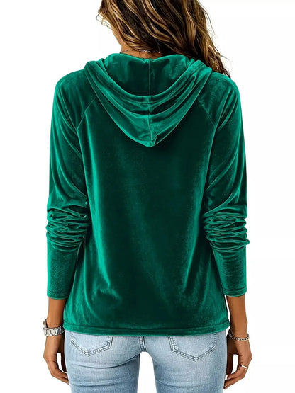 Full Size Velvet Drawstring Long Sleeve Hoodie Plus Size by Trendsi