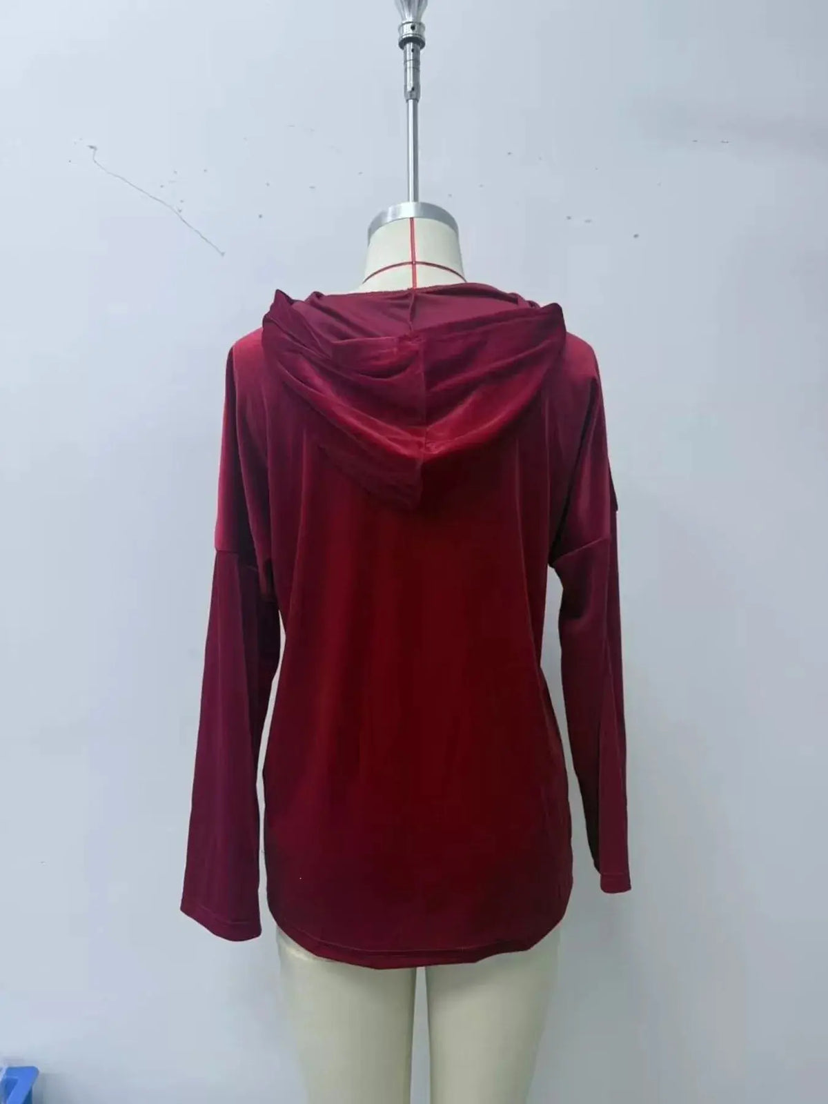 Velvet Front Pockets Hoodie by Trendsi