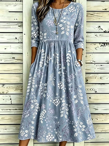 Full Size Printed Midi Dress with Pockets Plus Size by Trendsi