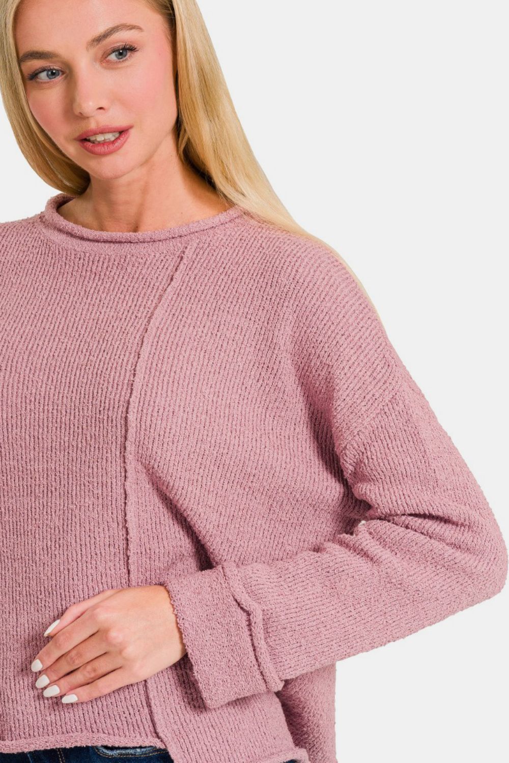 Zenana Asymmetric Hem Drop Shoulder Sweater