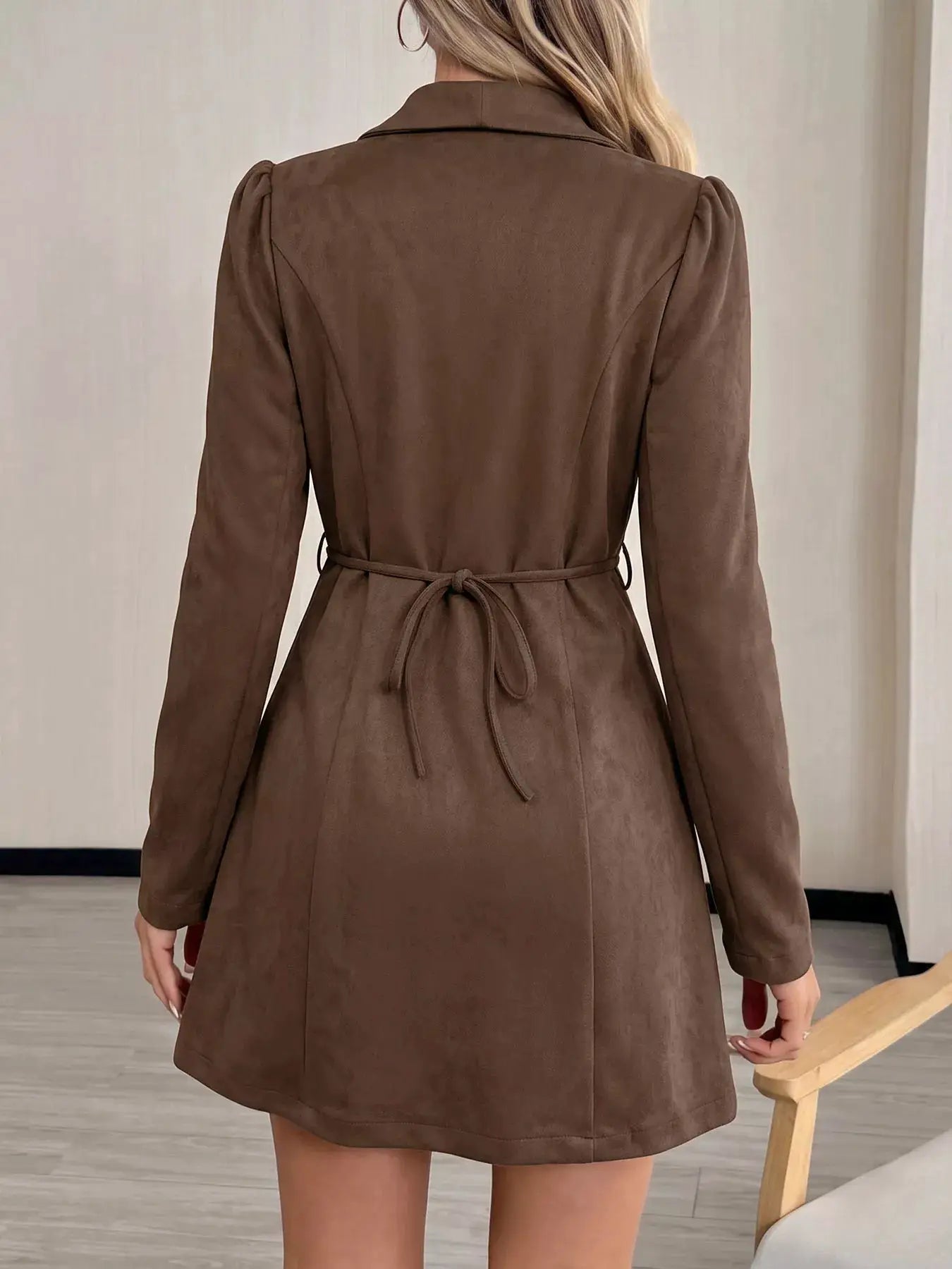 Button-Front Long Sleeve Blazer Dress by Trendsi