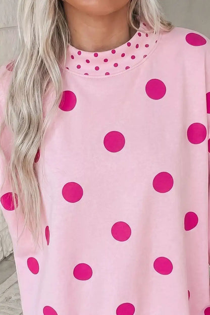 Polka Dot Dropped Shoulder Sweatshirt by Trendsi