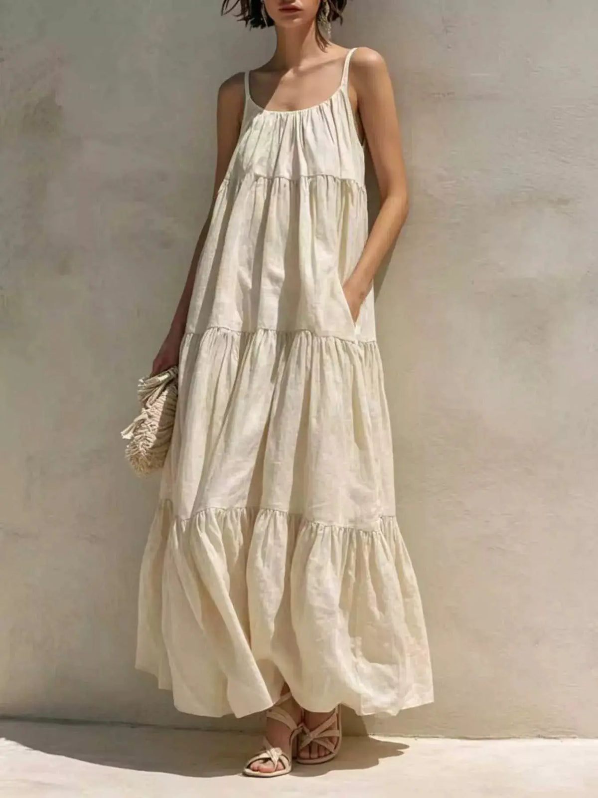 Tiered Scoop Neck Maxi Dress by Trendsi