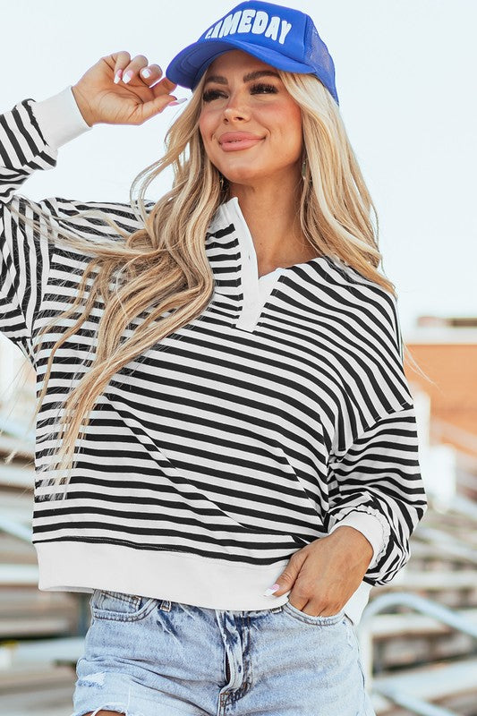 Stripe Color Block Crew Neck Oversized Sweatshirt