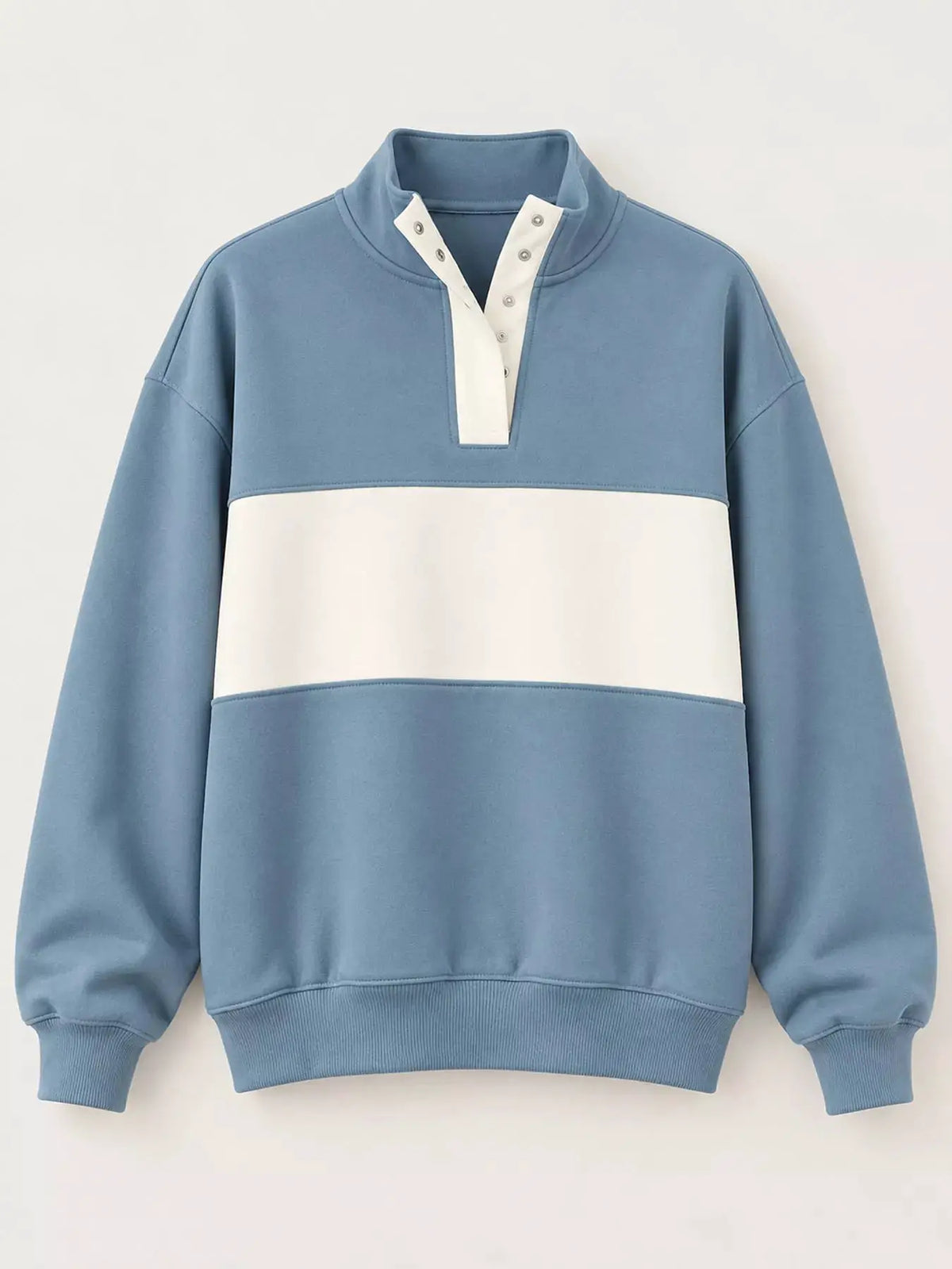 Full Size Color Block Snap-Button Sweatshirt Plus Size by Trendsi