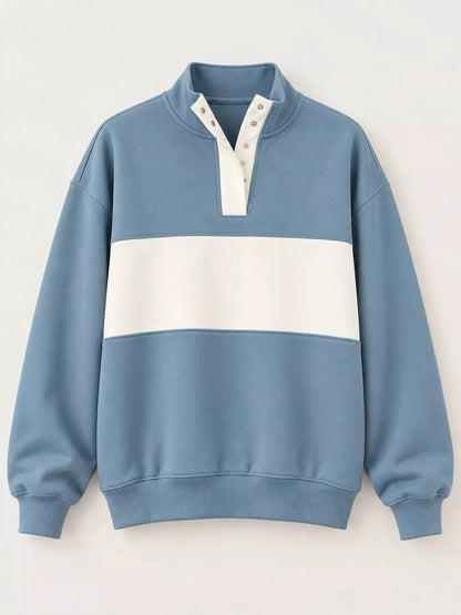 Full Size Color Block Snap-Button Sweatshirt Plus Size by Trendsi