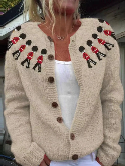Full Size Vintage British Guard Pattern Knit Cardigan Plus Size by Trendsi