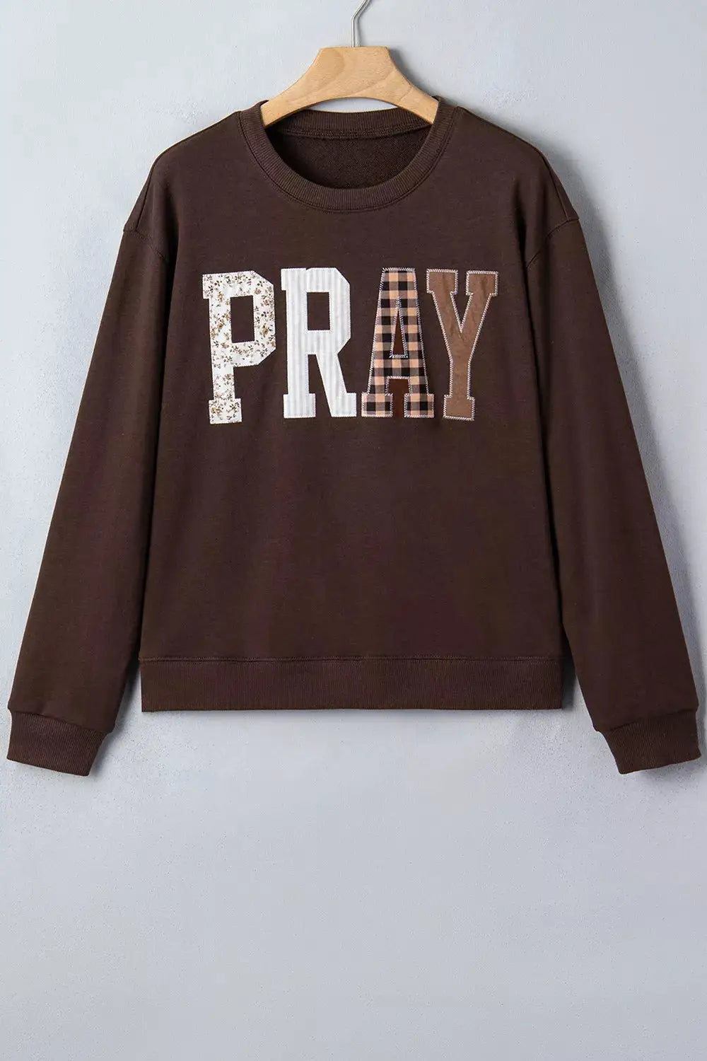 Plaid 'PRAY' Crew Neck Sweatshirt by Trendsi