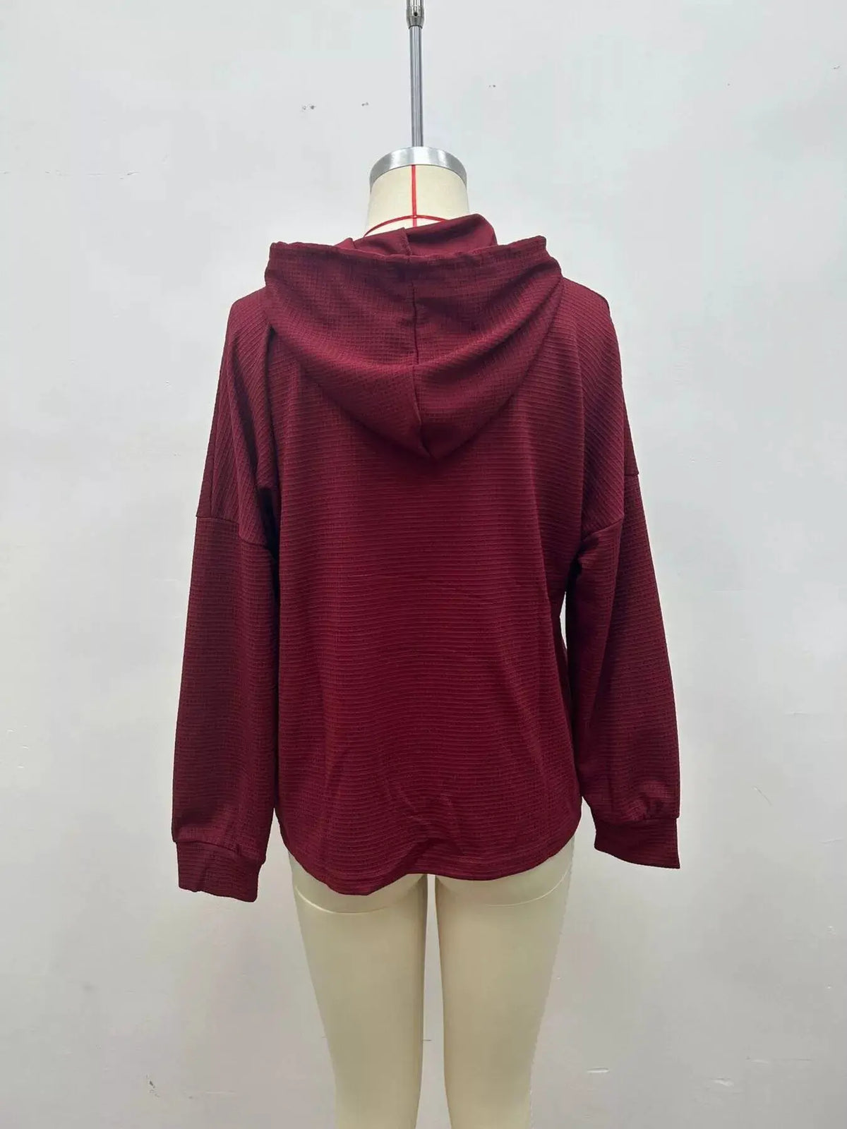 Full Size Waffle Knit Drawstring Long Sleeve Hoodie Plus Size by Trendsi