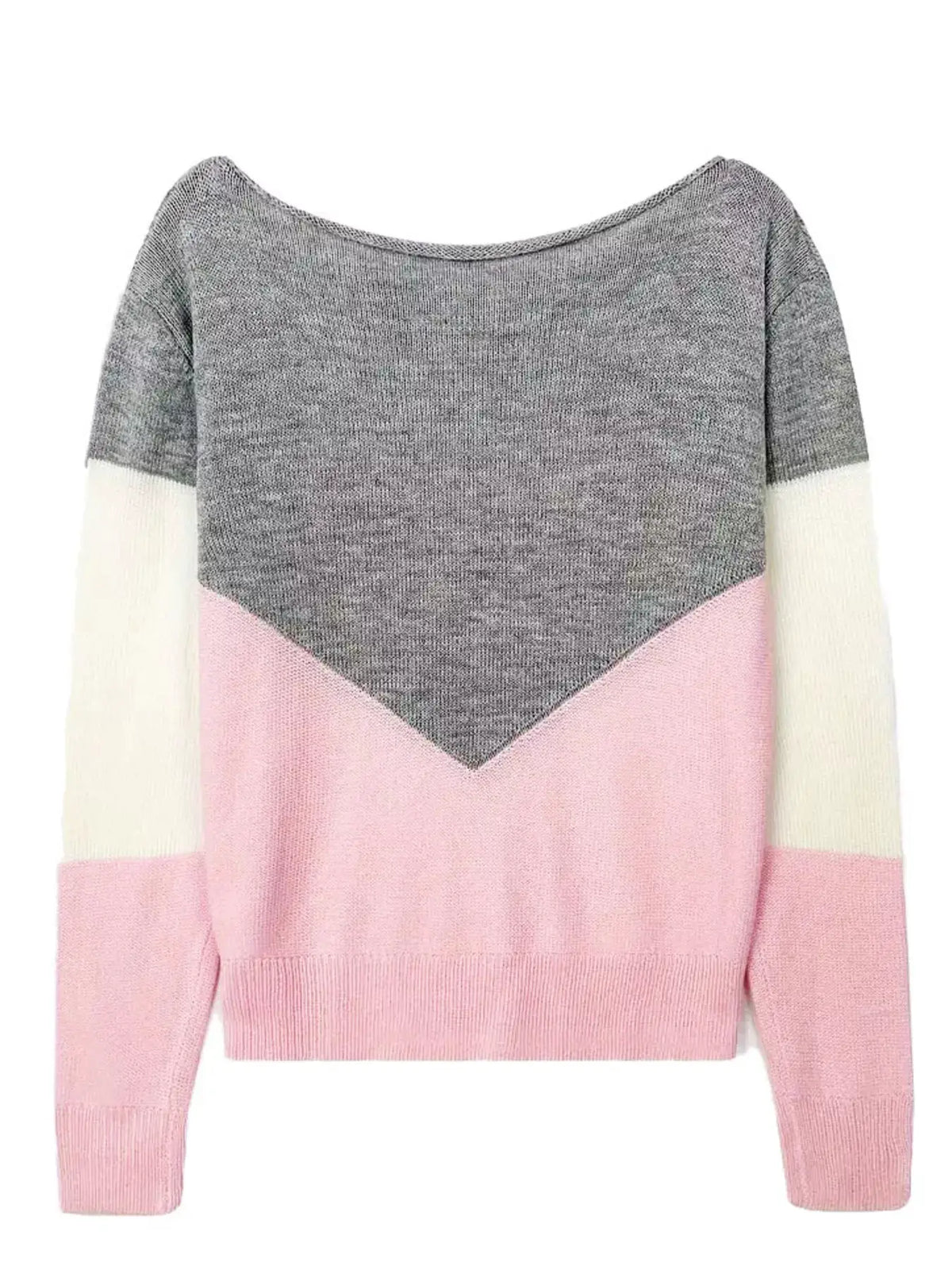 Openwork Color Block Long Sleeve Sweater by Trendsi