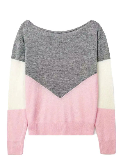 Openwork Color Block Long Sleeve Sweater by Trendsi