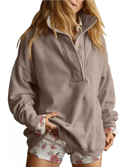 Half Snap Dropped Shoulder Sweatshirt by Trendsi