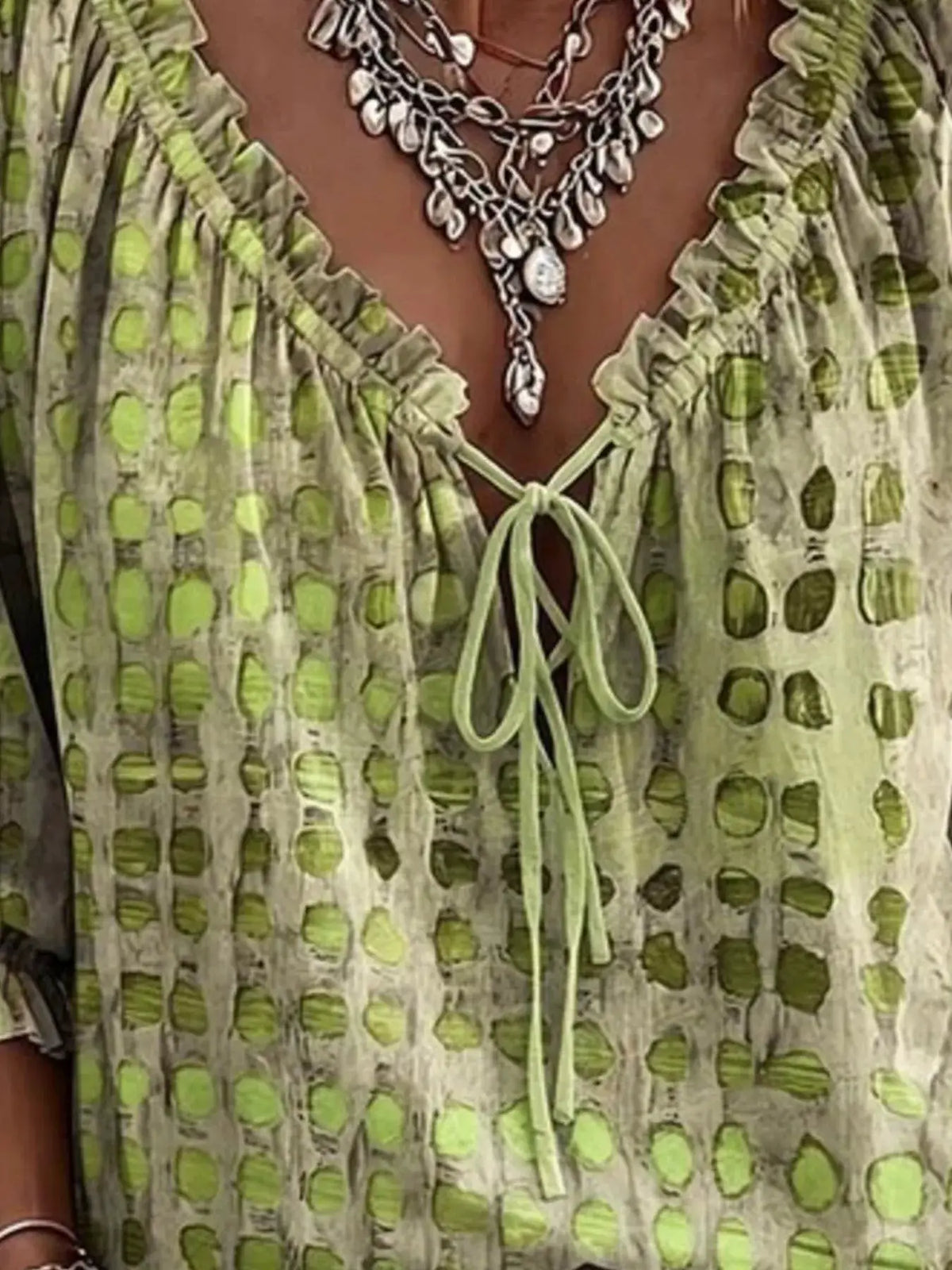 Full Size Tie Neck 3/4 Sleeve Blouse Plus Size by Trendsi
