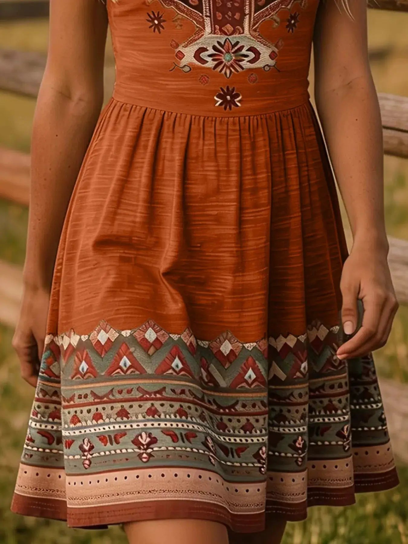 Tribal Print Sleeveless A-Line Summer Dress by Trendsi