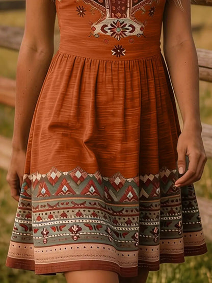 Tribal Print Sleeveless A-Line Summer Dress by Trendsi