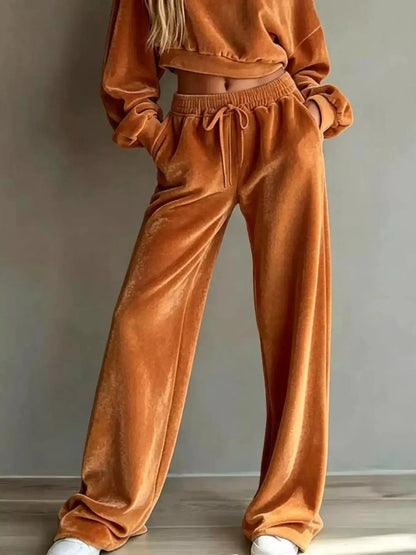 Full Size Cropped Sweatshirt and Wide-Leg Pants Set Plus Size by Trendsi