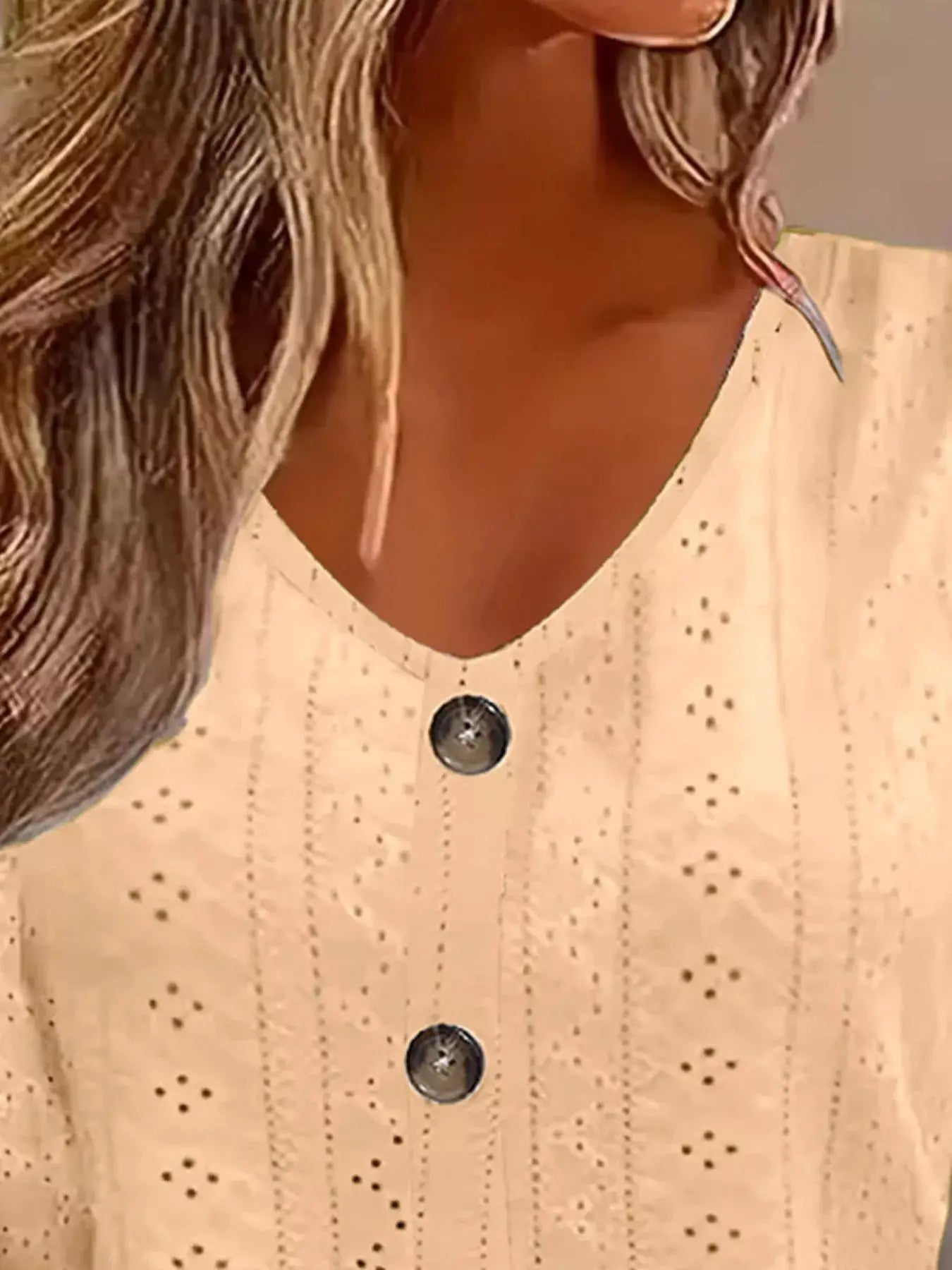 Eyelet Tie-Sleeve Detail Top by Trendsi