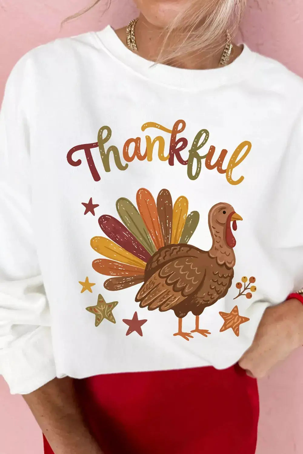 Thankful Turkey Graphic Crewneck Pullover Sweatshirt by Trendsi