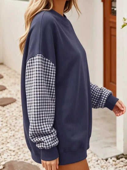Contrast Gingham Long Sleeve Sweatshirt by Trendsi