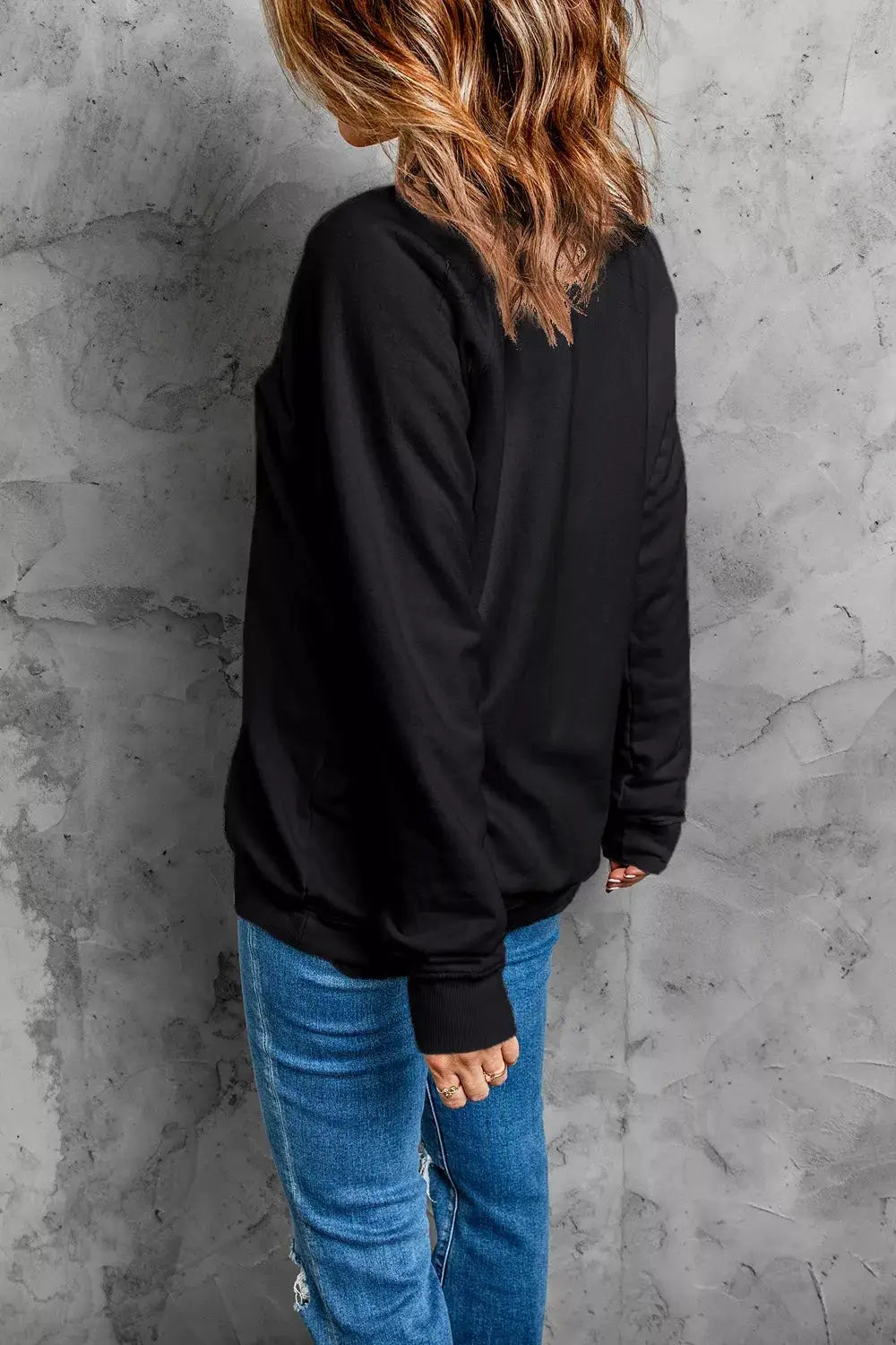 Spooky Rhinestone Drop Shoulder Sweatshirt by Trendsi