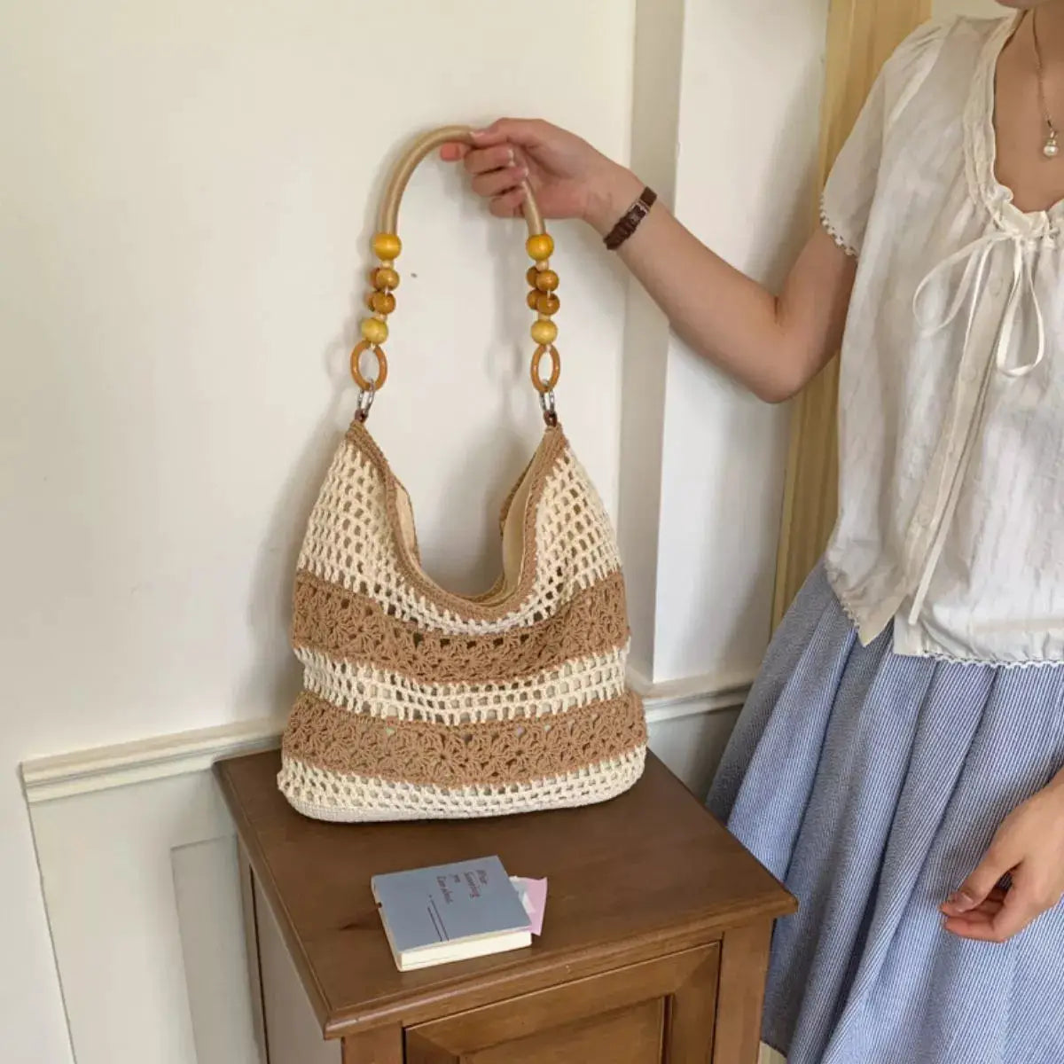 Crochet Knit Shoulder Bag by Trendsi