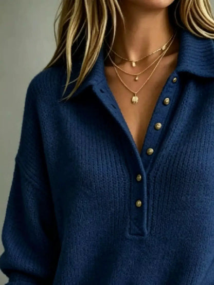 Full Size Button Detail Dropped Shoulder Sweater Plus Size by Trendsi