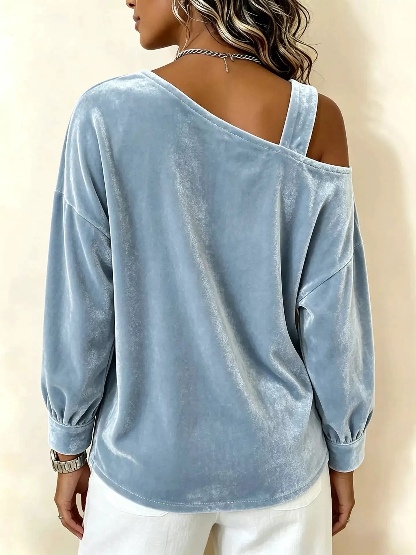 Full Size Asymmetrical Neck Long Sleeve Sweatshirt Plus Size by Trendsi