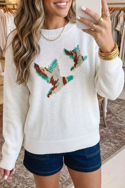 Drop Shoulder Round Neck Long Sleeve Sweater by Trendsi
