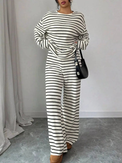 Striped Relaxed Fit Top and Pants Set by Trendsi