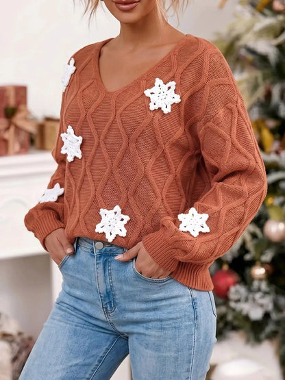 Snowflake Textured V-Neck Sweater by Trendsi