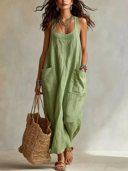 Scoop Neck Sleeveless Maxi Dress with Pockets by Trendsi