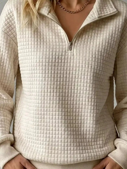 Waffle Knit Quarter-Zip Sweatshirt by Trendsi