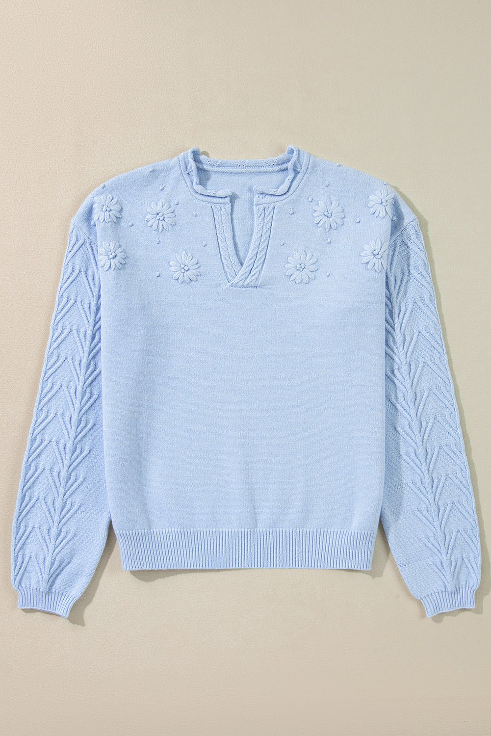 Daisy Notched Long Sleeve Sweater - Bitsy Gypsy Boutique