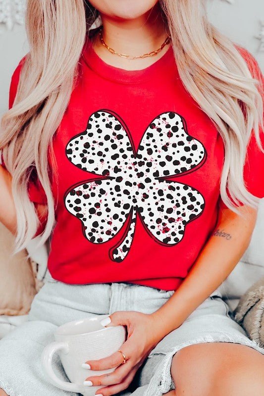 Dalmatian Four Leaf Clover Graphic Tee - Bitsy Gypsy Boutique