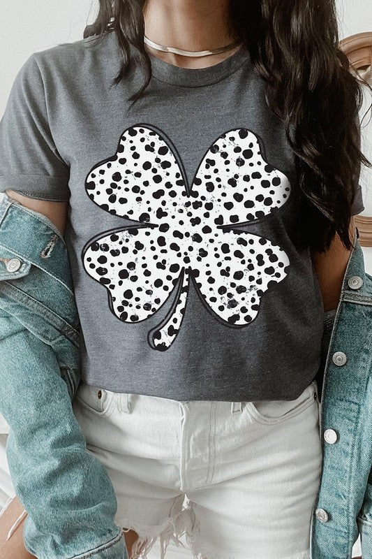 Dalmatian Four Leaf Clover Graphic Tee - Bitsy Gypsy Boutique